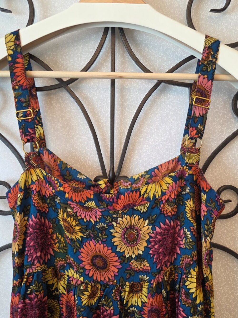 Natural Life Patti Tie Front Dress Size S Maxi Sunflower Floral Slits Boho NEW - Picture 7 of 12